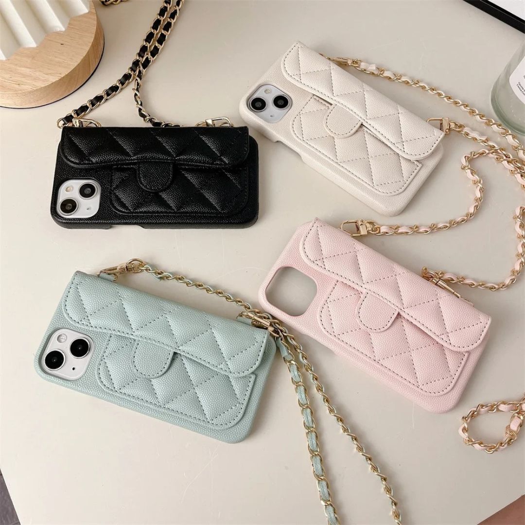 Chic Vibes™ Quilted Leather Phone Case & Lanyard