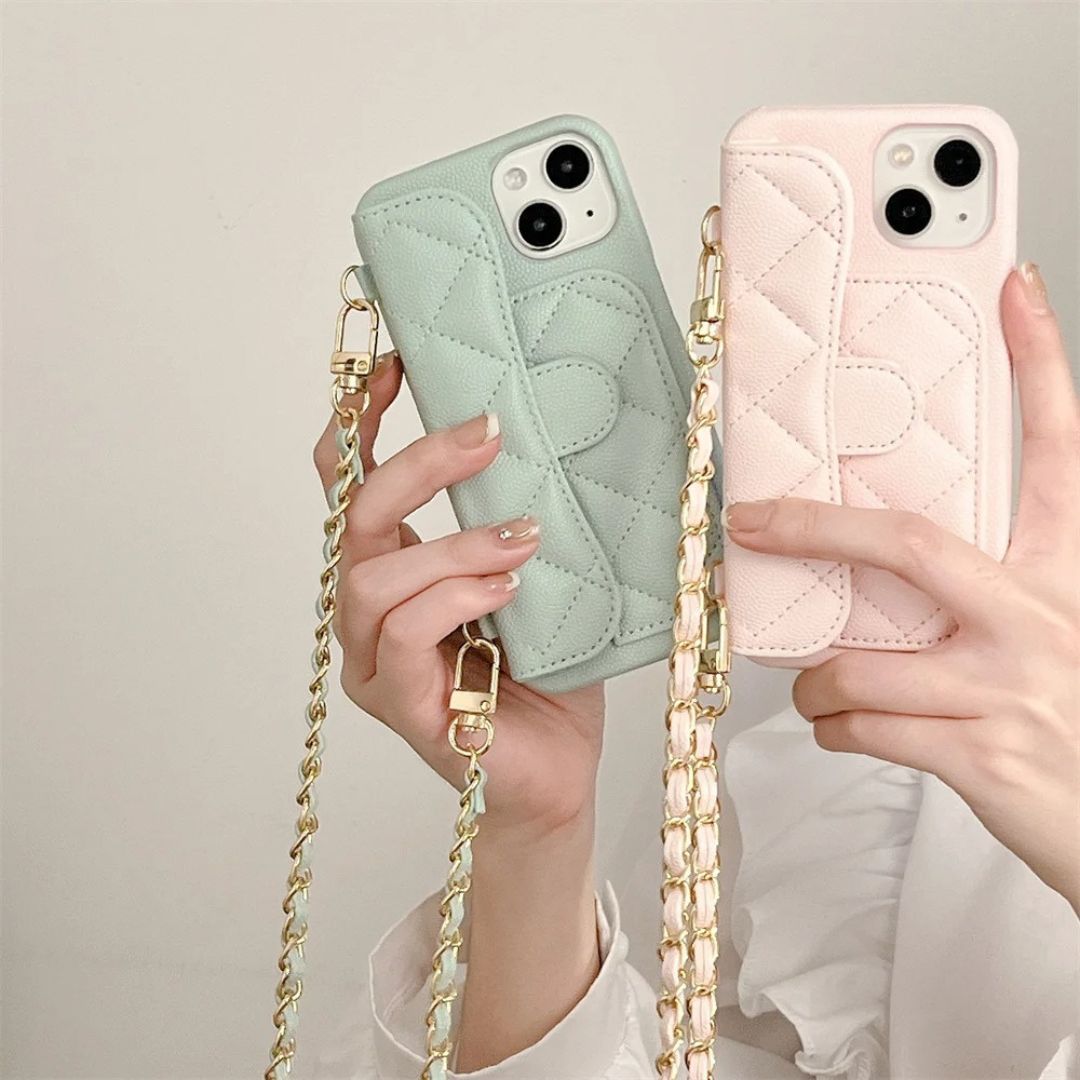 Chic Vibes™ Quilted Leather Phone Case & Lanyard