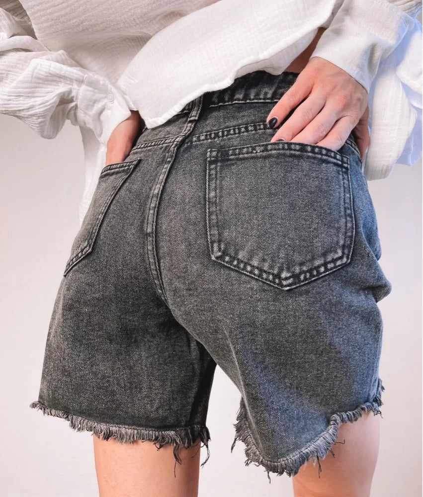 Nautical Blues™ Frayed Edge High-Rise Denim Shorts